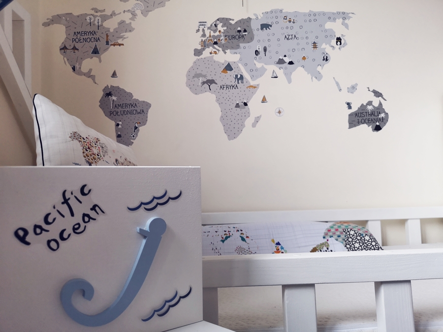 Mapa na ścianę jako dekoracja do  pokoju małego podróżnika pastelowelove
